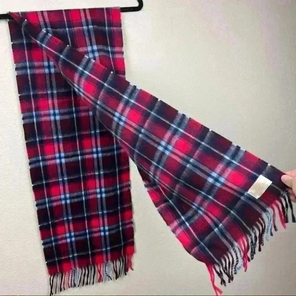 VTG Angora Lambsool Plaid Fringe Rectangle Scarf